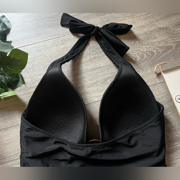 Bar III O Ring Molded Cup Black Solid Halter Tankini Bikini Top. Size S - Picture 5 of 6